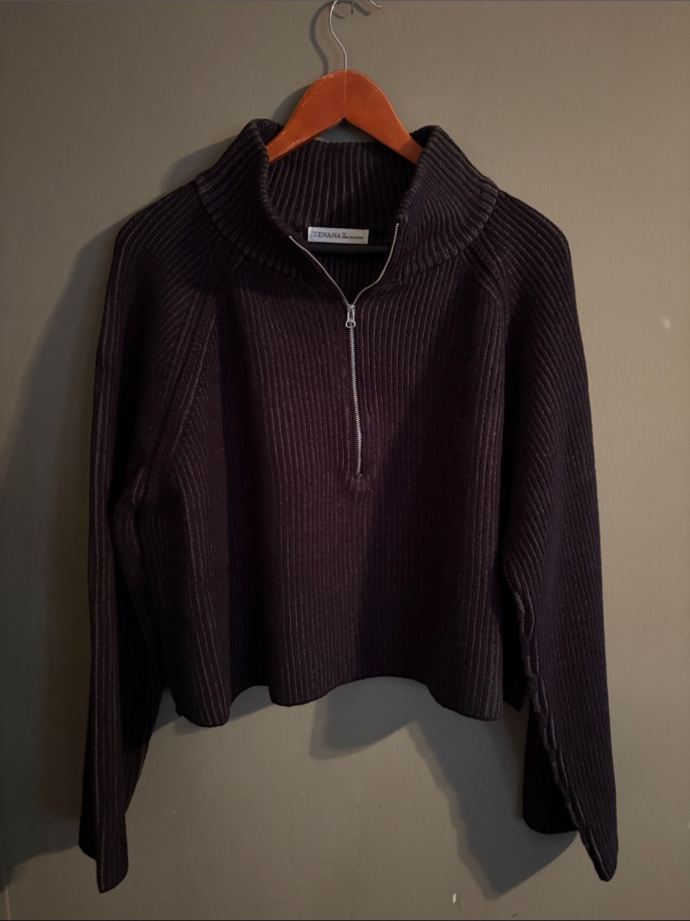 Zenana Outfitters Black Ribbed Half-Zip Turtleneck Sweater